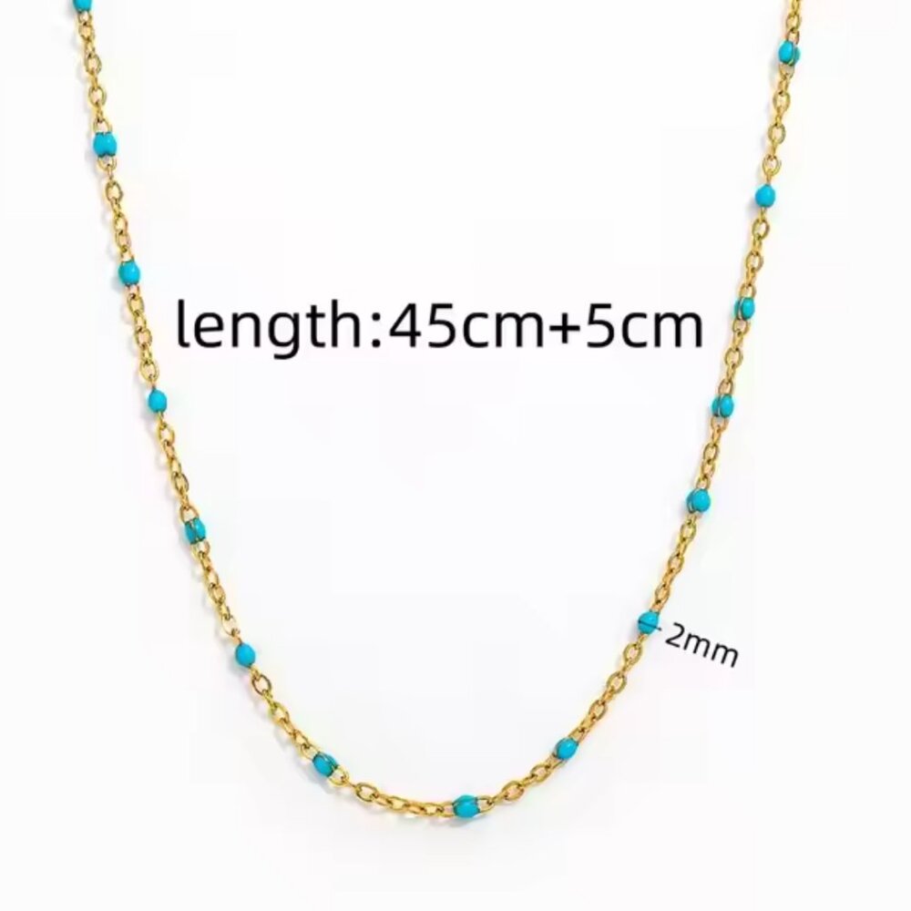 Blue Dainty Enamel Dot Necklace Waterproof layering necklace non-tarnish Gold